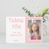 誕生日ありがとう 子供 フォトカード ハート 女の子 サンキューカード (スタンド正面)