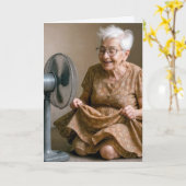 誕生日おばあさんが扇風機で冷やかす カード (黄色い花)