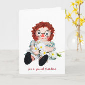 誕生日おばあちゃんの古いぼろぼろ人形 カード (黄色い花)