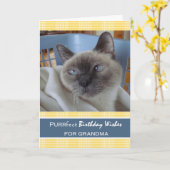 誕生日おばあちゃん洗濯籠の猫 カード (黄色い花)