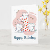 誕生日おめでとうかわいい子猫グリーティングカード カード (黄色い花)