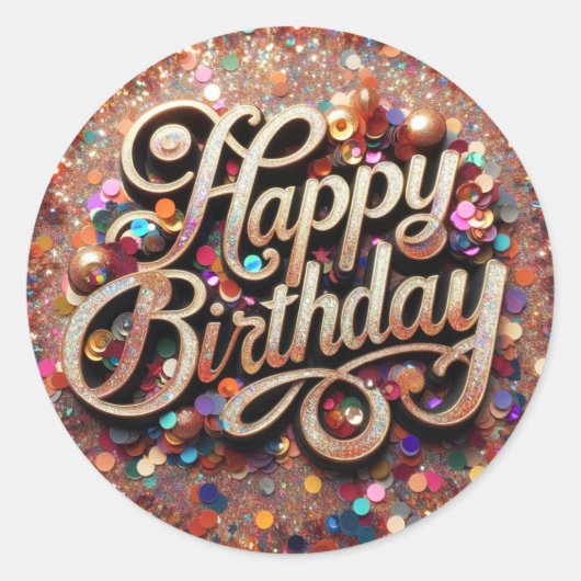 誕生日おめでとうキラキラのステッカー ラウンドシール (正面)
