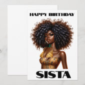 誕生日おめでとうシスタ 黒人女性 メラニン女王 招待状 (正面/裏面)