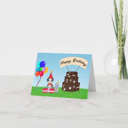 誕生日おめでとうシュナウザー バースデーケーキ カード (正面)