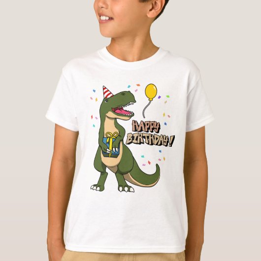 誕生日おめでとうティラノサウルス Tシャツ (正面)