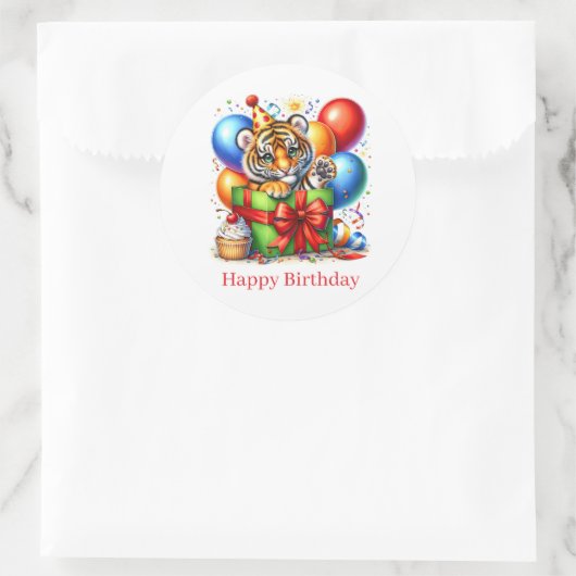誕生日おめでとうトラステッカー ラウンドシール (バッグ)