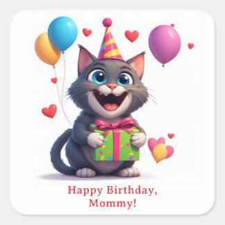 誕生日おめでとうネコ🎁 スクエアシール