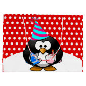 誕生日おめでとうパーティーペンギン 赤い水玉 ラージペーパーバッグ (裏面)