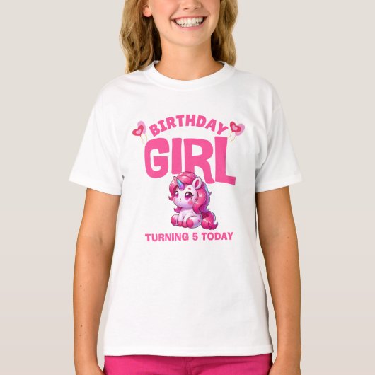 誕生日おめでとうユニコーンTシャツ – 今日で5歳 Tシャツ (正面)