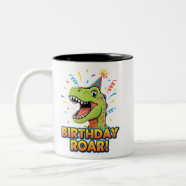 誕生日おめでとうロアラ可愛い恐竜の誕生日パーティーデザイン ツートーンマグカップ
