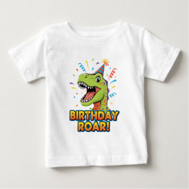 誕生日おめでとうロアラ可愛い恐竜の誕生日パーティーデザイン ベビーTシャツ