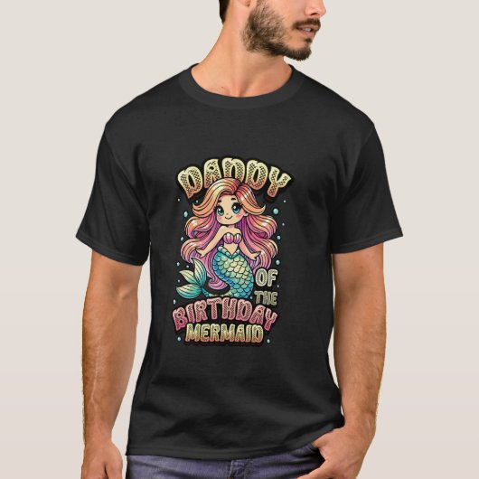 誕生日おめでとう人魚パーティーのパパ 娘の誕生日 Tシャツ (正面)
