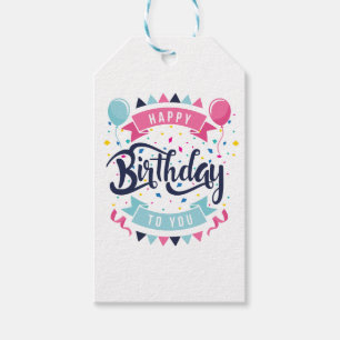 誕生日おめでとう紙吹雪および旗布 ギフトタグ