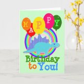 誕生日おめでとう青い漫画の恐竜 カード (黄色い花)