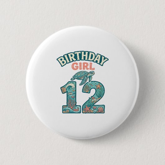 誕生日おめでとう12歳 海ガメ 海 ビンテージTシャツ デ 缶バッジ (正面)