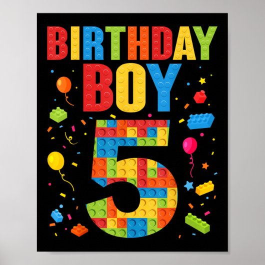 誕生日おめでとう5歳の男の子 ブロック 5歳の誕生日 ポスター (正面)