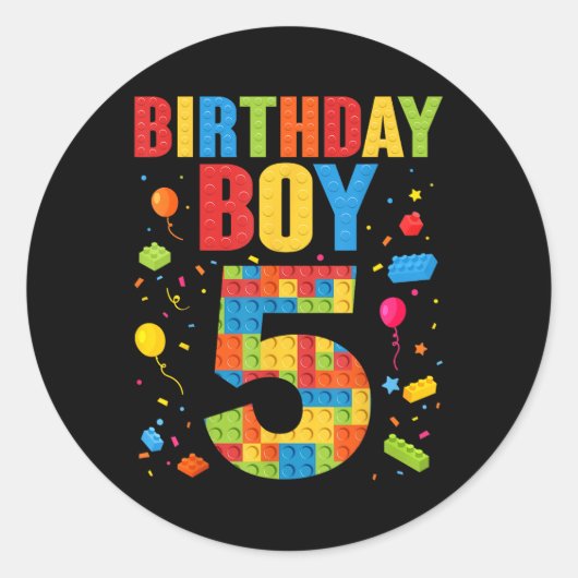 誕生日おめでとう5歳の男の子 ブロック 5歳の誕生日 ラウンドシール (正面)