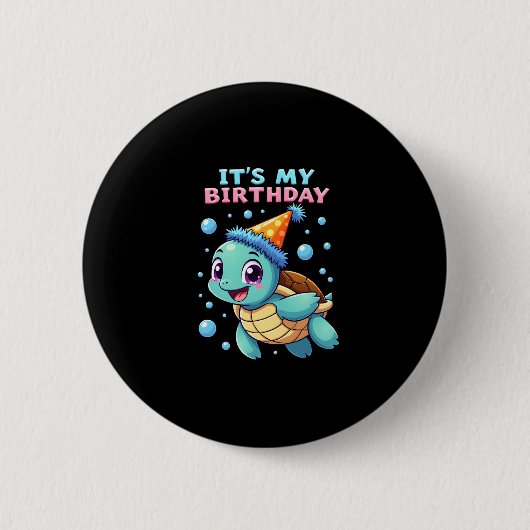 誕生日おめでとう かわいいウミガメ 海の誕生日パ 缶バッジ (正面)