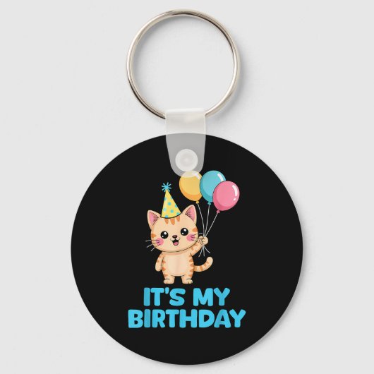 誕生日おめでとう かわいい猫 キーホルダー (正面)