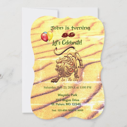 誕生日おめでとう、しし座(7月23日~8月22日)パーティー 招待状 (正面)