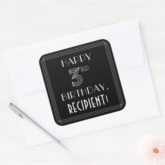 誕生日おめでとう;アールデコスタイル;名前をカスタムする スクエアシール (封筒)