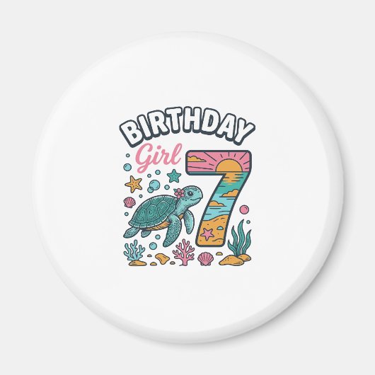 誕生日おめでとう ウミガメ 7歳の誕生日ベクター デザイン マグネット (正面)