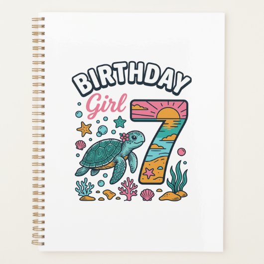 誕生日おめでとう ウミガメ 7歳の誕生日 ベクター デザイン プランナー手帳 (正面)