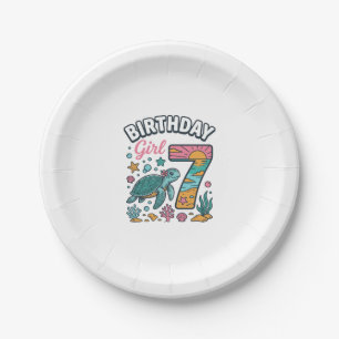 誕生日おめでとう ウミガメ 7歳の誕生日 ベクター デザイン ペーパープレート