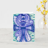 誕生日おめでとう エジプトのスカラベ アンク ブランク 裏面 カード (黄色い花)