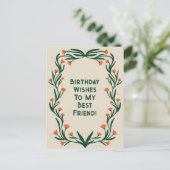 誕生日おめでとう　エレガントな花のフレーム ポストカード (スタンド正面)