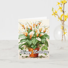 誕生日おめでとう カラーの鉢植えの美しい花 カード