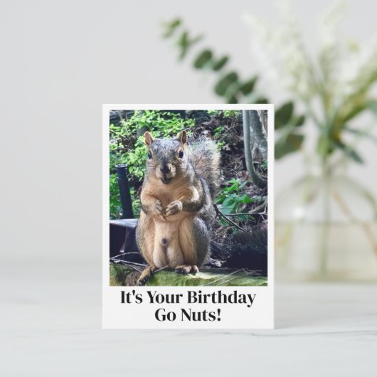 誕生日おめでとう！クレイジーなリスジョーク ポストカード (スタンド正面)