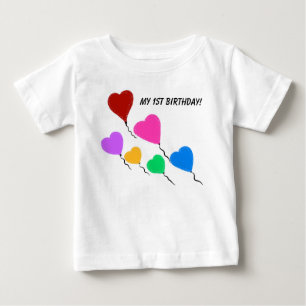 誕生日おめでとう ハートバルーン いくつになっても ベビーTシャツ