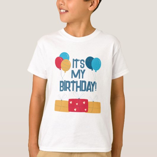 誕生日おめでとう バルーンとギフト Tシャツ (正面)