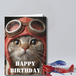 誕生日おめでとう パイロット猫 楽しいアビエーター クールな航空ファン向け カード