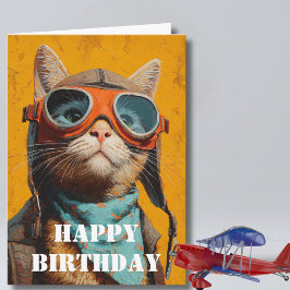 誕生日おめでとう パイロット猫 楽しい航空ファンにぴったり カード