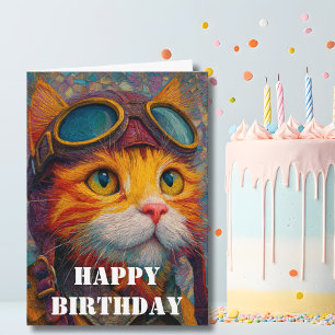 誕生日おめでとう パイロット猫 楽しい航空ファンに カード