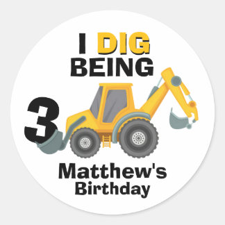 誕生日おめでとう パワーショベル I dig Being ラウンドシール