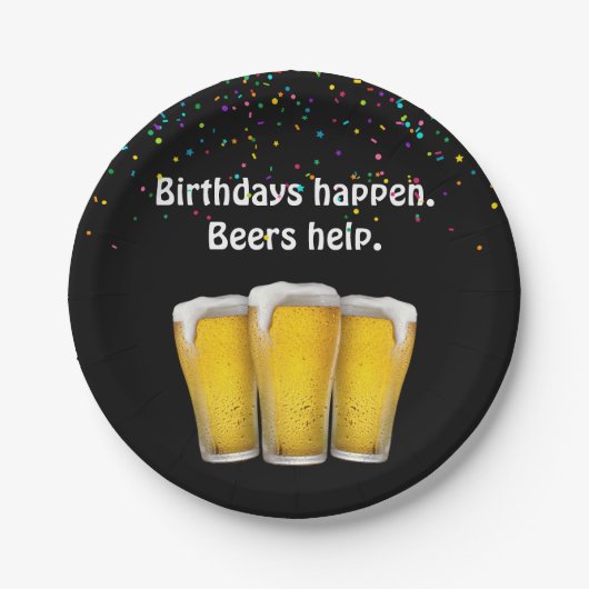 誕生日おめでとう ビール ペーパープレート (正面)