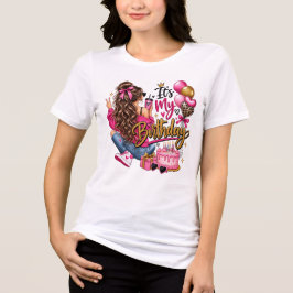 誕生日おめでとう ピンクとゴールドの華やかバースデーガール トライブレンドTシャツ