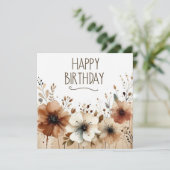 誕生日おめでとう ブラウンの花 カード (スタンド正面)