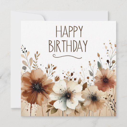 誕生日おめでとう ブラウンの花 カード (正面)