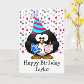 誕生日おめでとう ペンギンの子供カード カード (黄色い花)