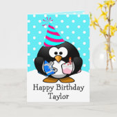 誕生日おめでとう ペンギンの子供カード カード (黄色い花)
