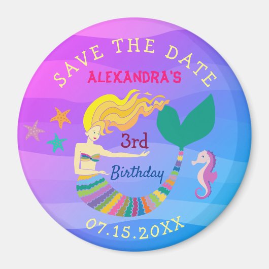 誕生日おめでとう マーメイド 保存 日 マグネット (正面)