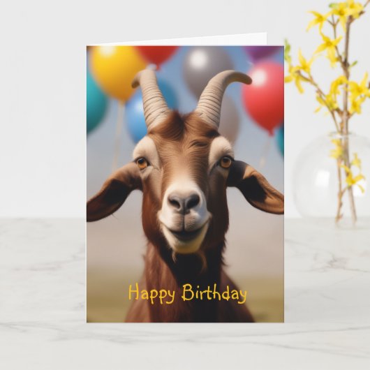 誕生日おめでとう ヤギのカード カード (黄色い花)