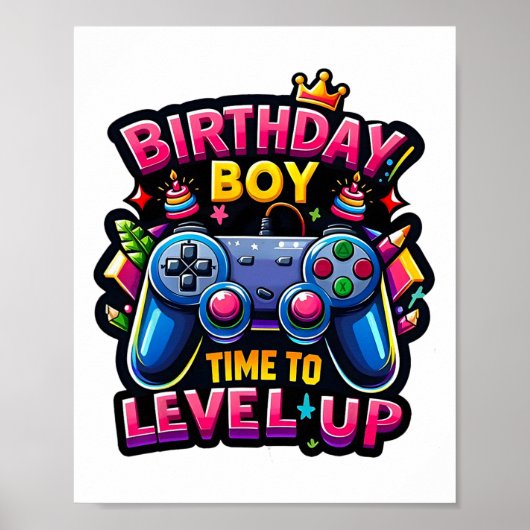 誕生日おめでとう!レベルアップだ!ゲーマー男子のバースデー ポスター (正面)
