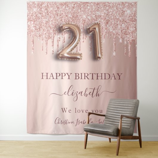誕生日おめでとう ローズゴールドのブッシュグリッター 友達 タペストリー (インサイチュ)