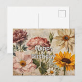 誕生日おめでとう 夏の花が咲き誇る ポストカード (正面/裏面)