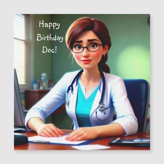誕生日おめでとう 女医さん マグネットカード (正面)
